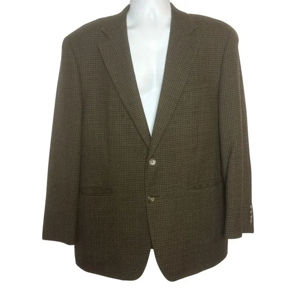 Chaps Mens 40R Houndstooth New Wool Sport Coat Blazer 2 Button Career Brown Fall - Picture 1 of 8